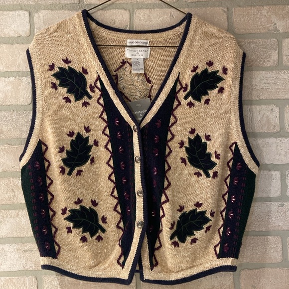 Hand Embroidered Fall Leaf Christopher & Banks Sweater Vest - Picture 4 of 15